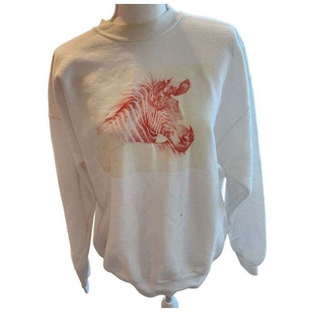 Vintage 90s White Pink Zebra Sweatshirt Crewneck L
